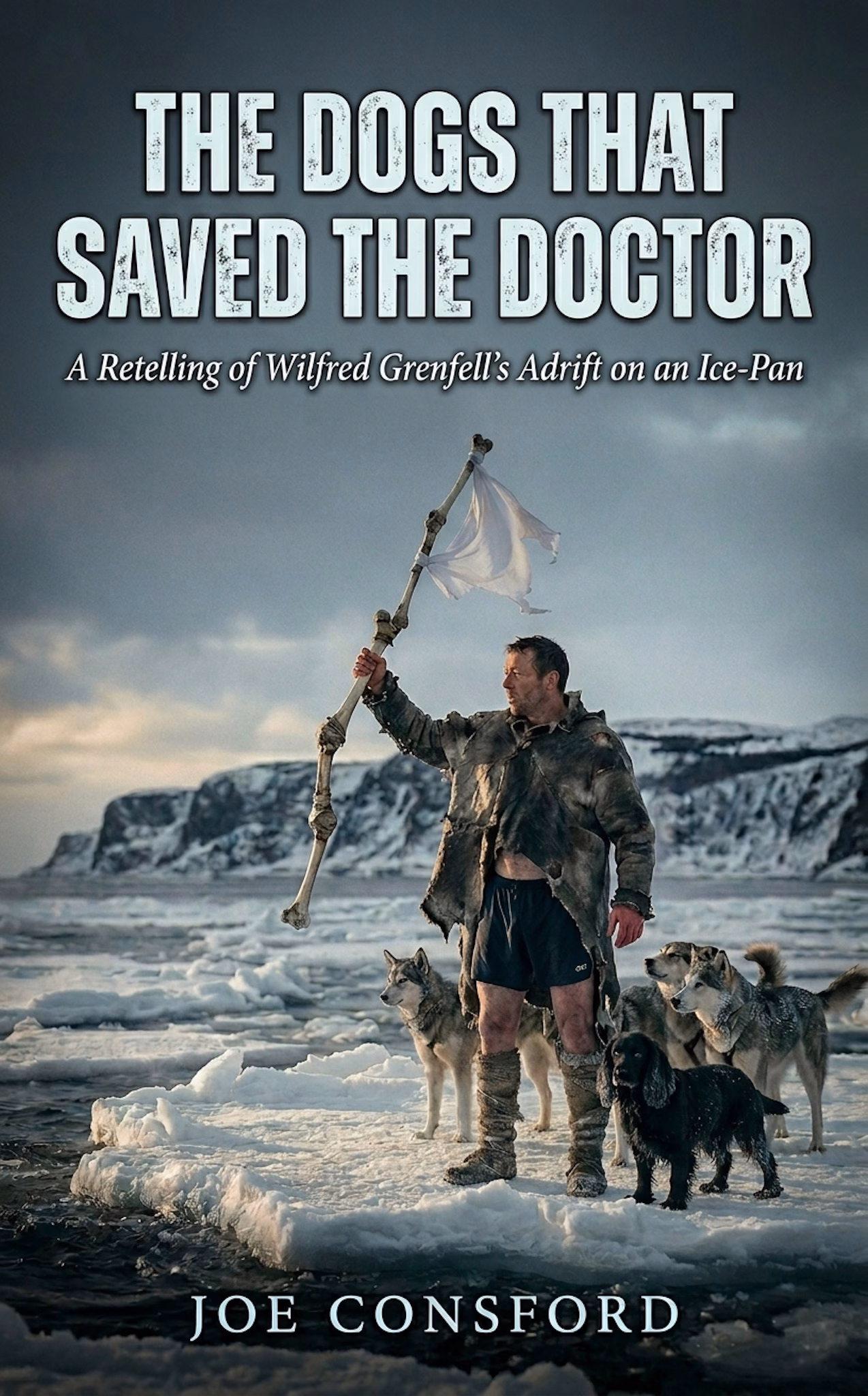 The Dogs That Saved the Doctor book cover, a retelling of Wilfred Grenfell by Joe Consford